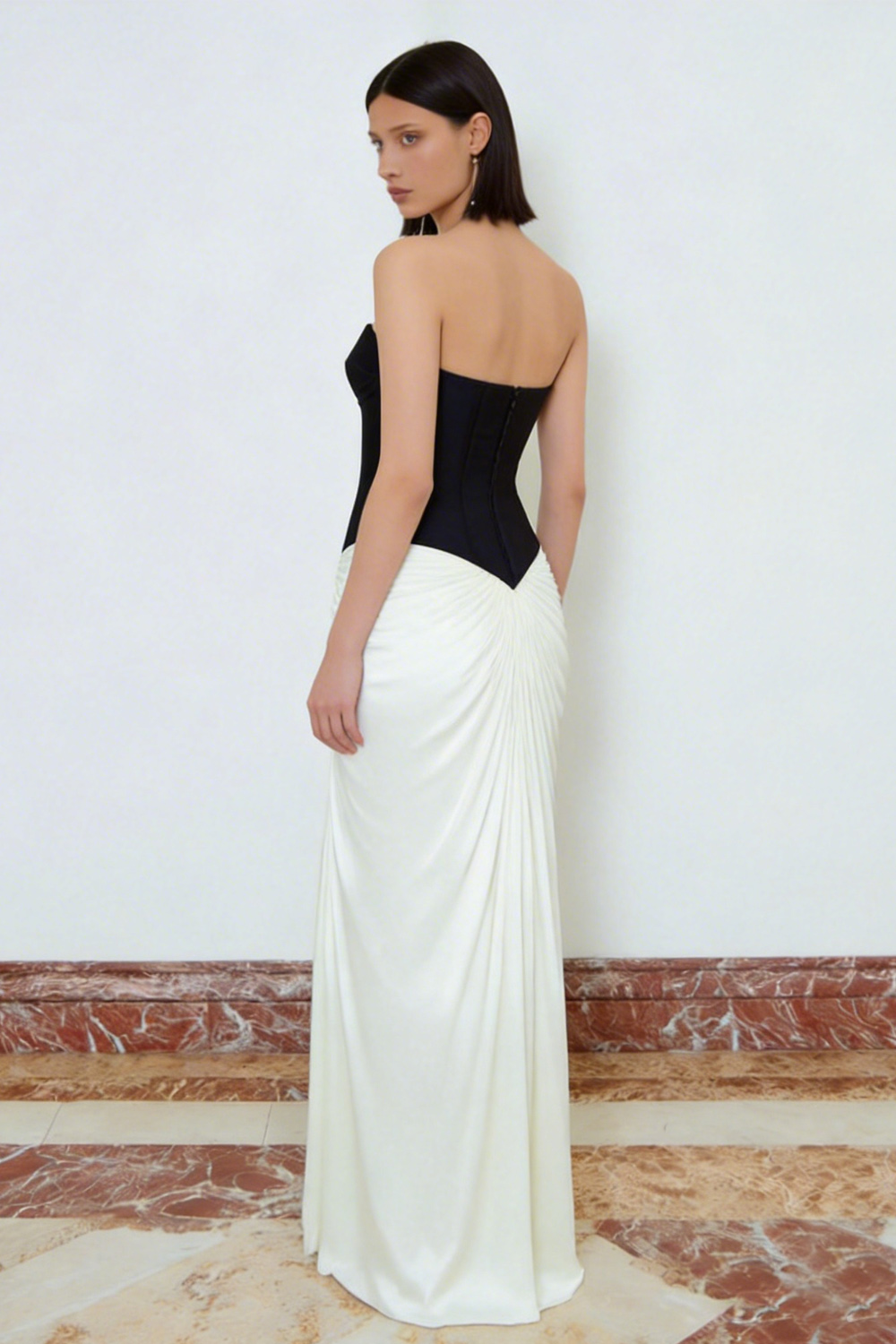 Black and White Sweetheart Ruched Long Mermaid Formal Dress