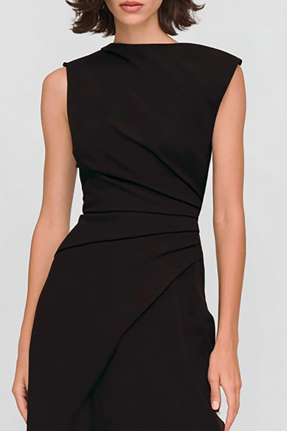Bateau Neck Sheath Ruched Long Black Tie Dress