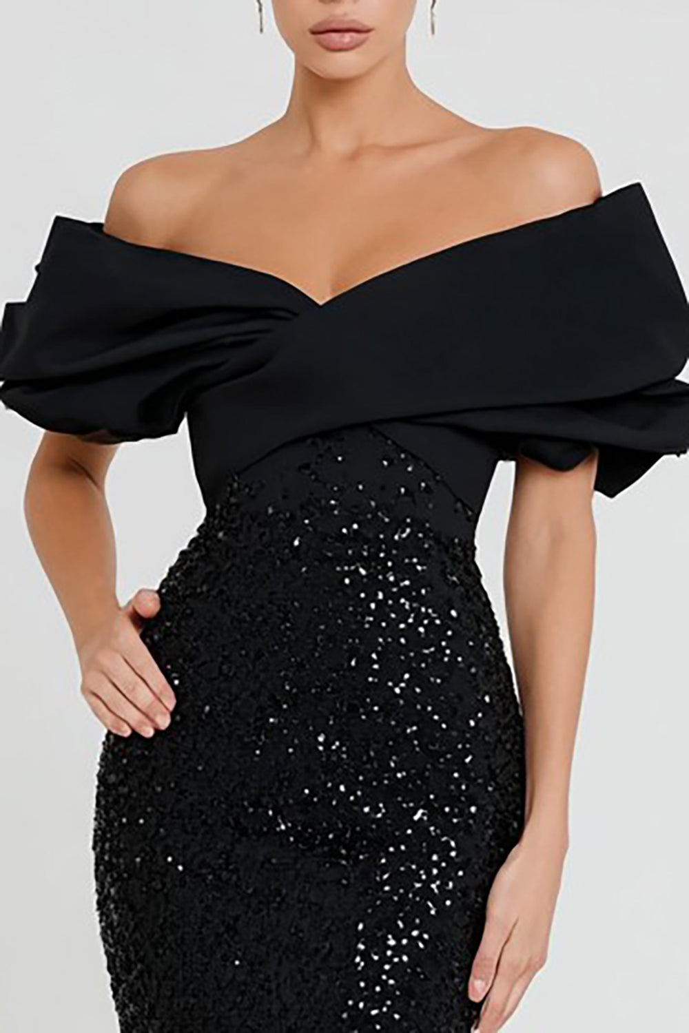 Sparkly Black Mermaid Off the Shoulder Long Sequin Formal Dress