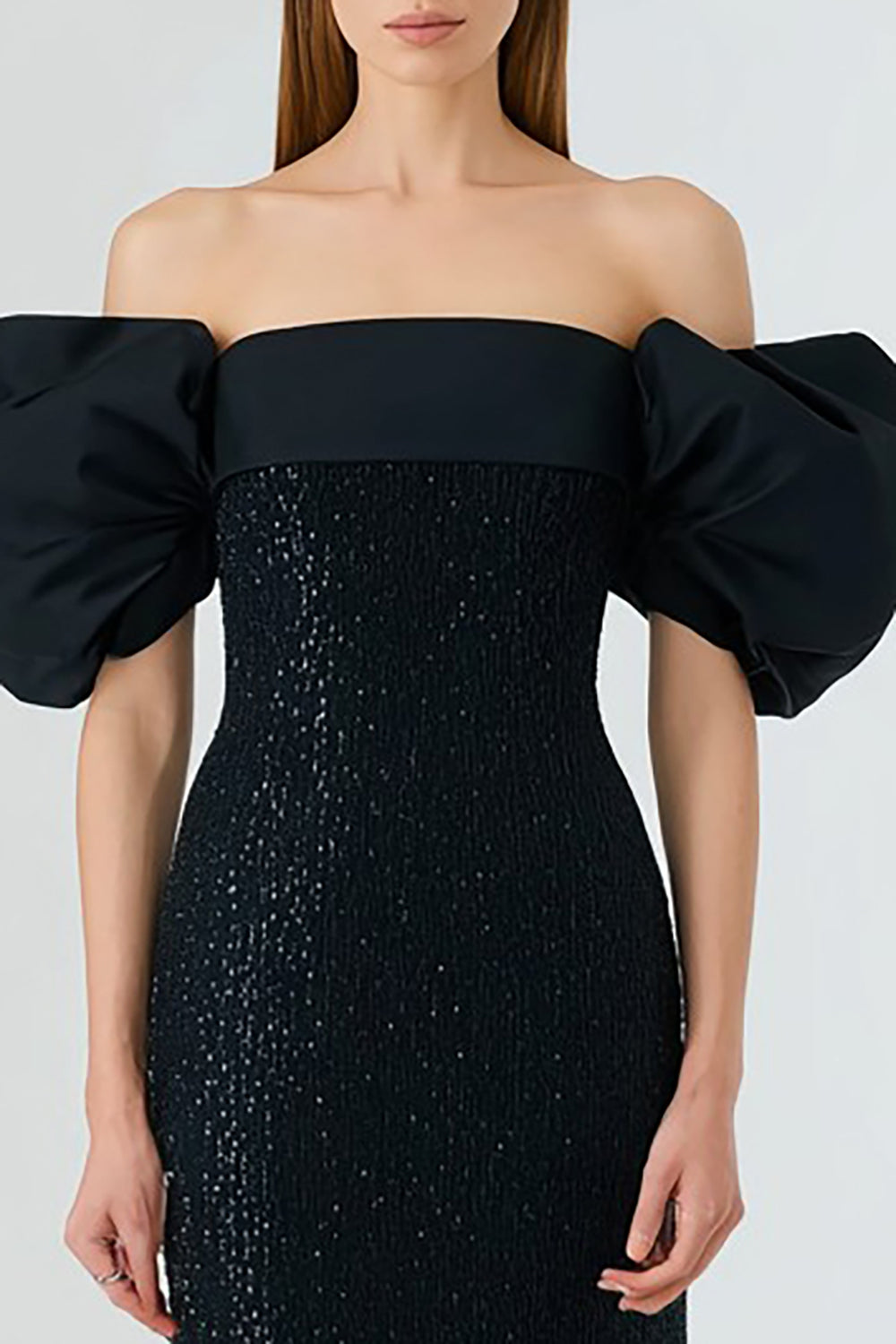 Sparkly Off the Shoulder Mermaid Long Blak Tie Dress