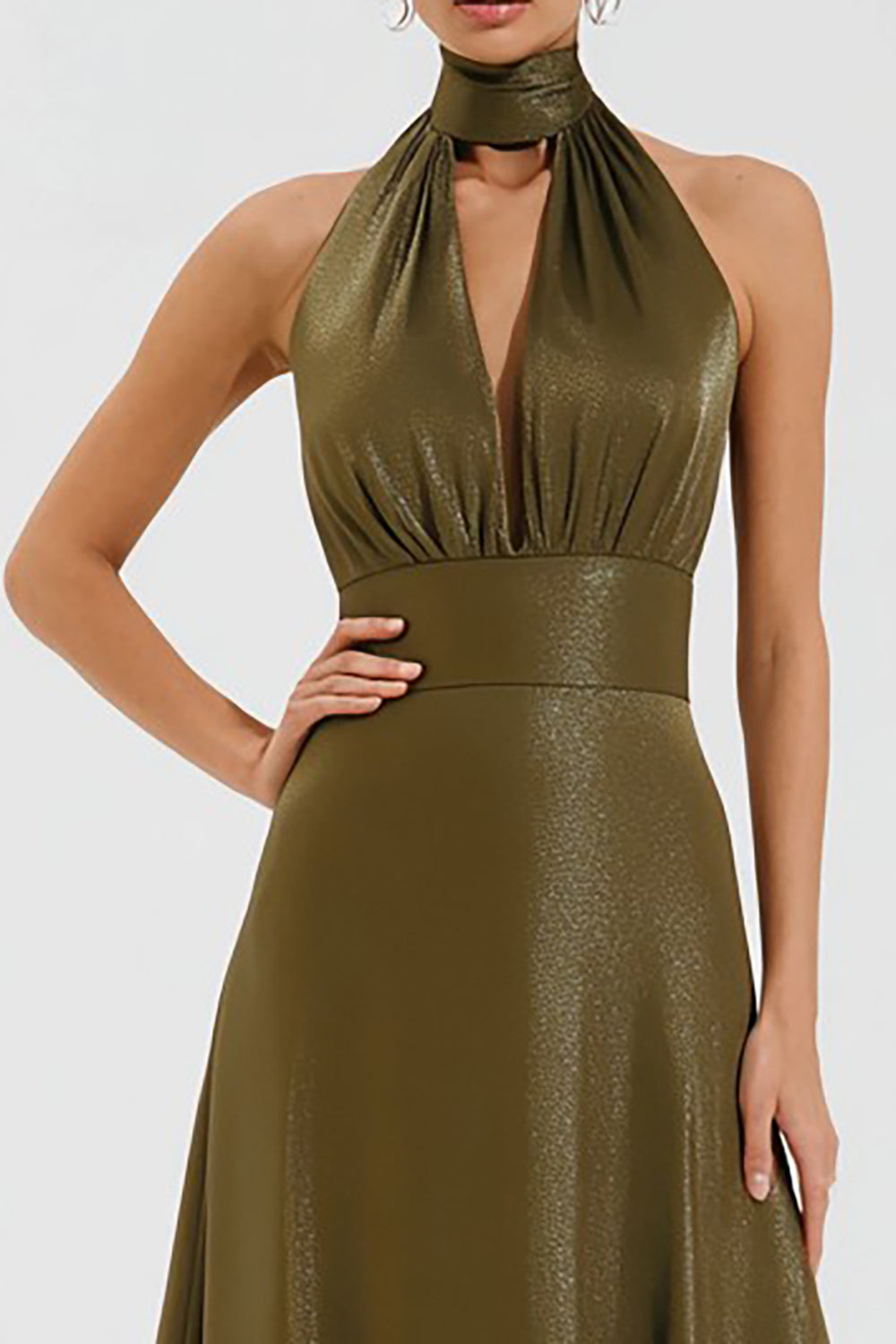 Olive A-Line High Neck Keyhole Long Formal Dress