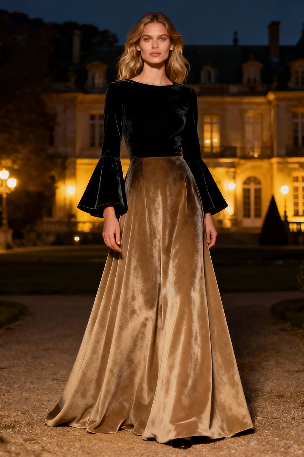 Black A-Line Velvet Long Sleeves Holiday Party Dress