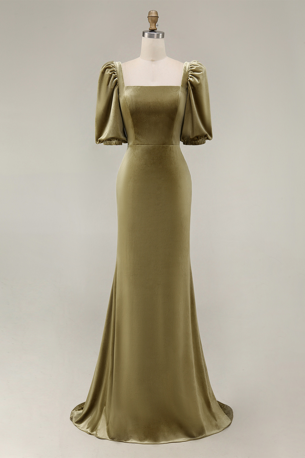 Navy Velvet Square Neck Mermaid Long Holiday Party Dress with Sleeves