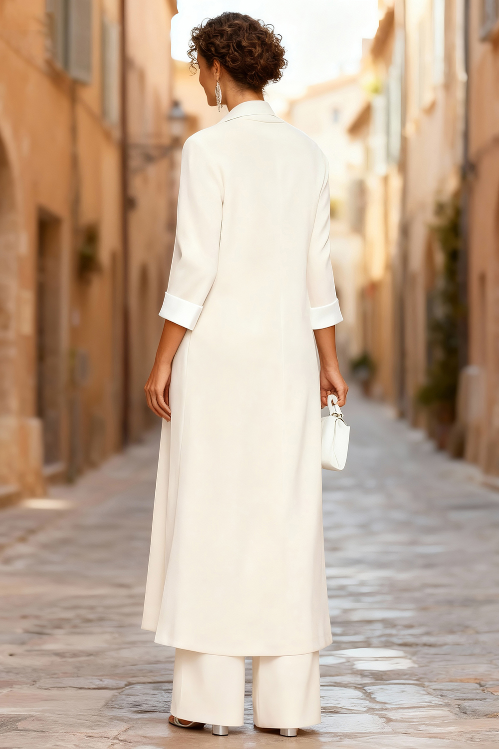 Ivory Floral Boat Neck Appliqued 3 Piece Mother of the Bride Pant Suits with Jacket