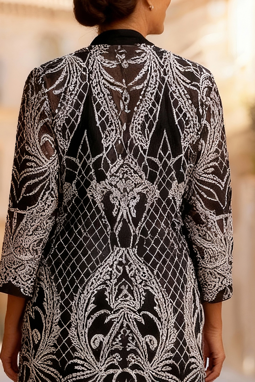 Black Lace Boat Neck 3 Piece Mother of the Bride Pant Suits with Jacket