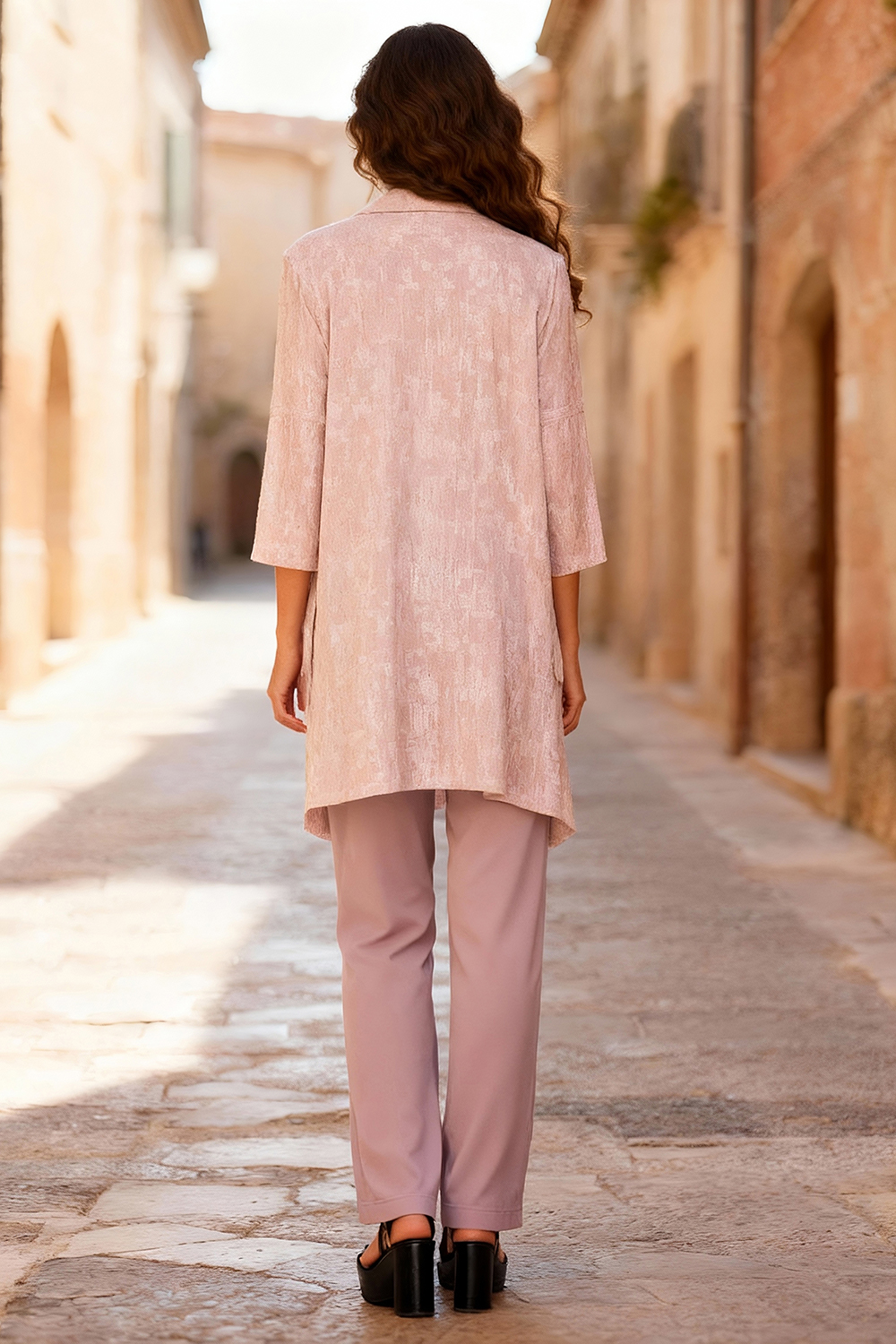 Dusty Rose Boat Neck Ruffled 3 Piece Mother of the Bride Pant Suits with Jacket