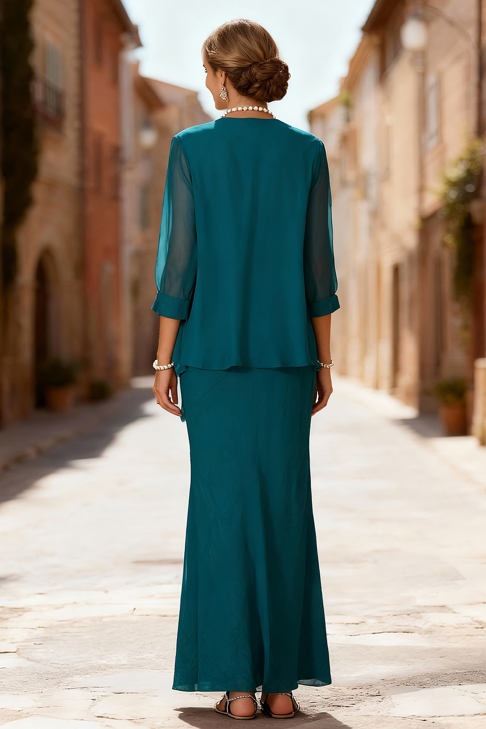 Peacock Blue Boat Neck 3 Piece Mother of the Bride Pant Suits with Jacket