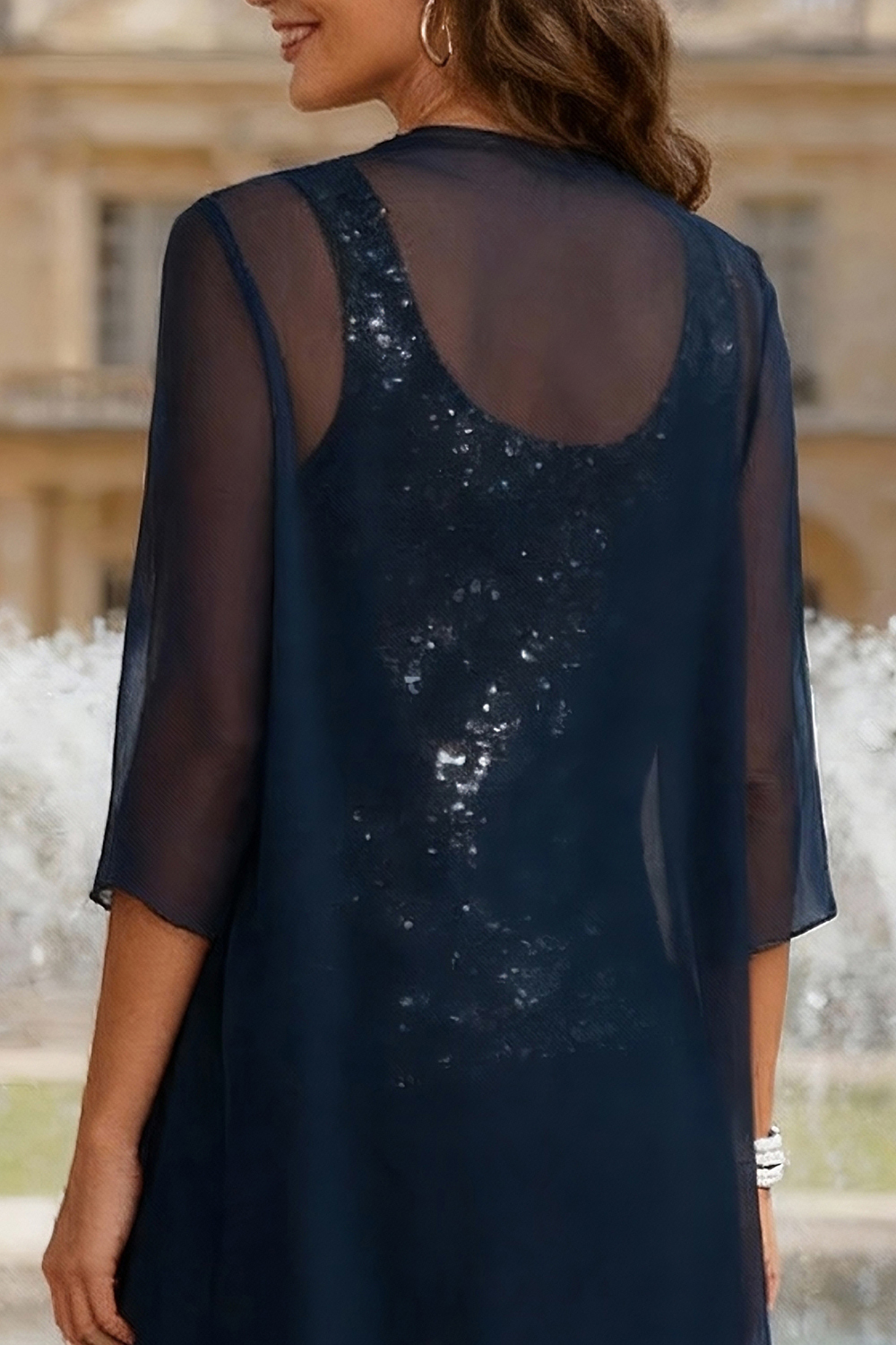 Sparkly Dark Navy Beaded 3 Piece Mother of the Bride Pant Suits with Jacket