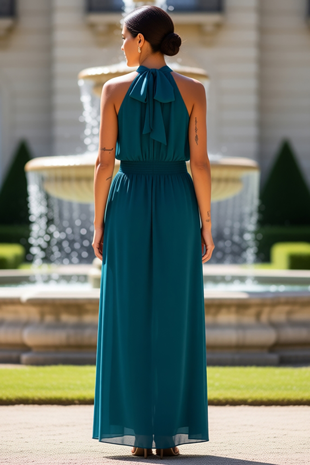 Dark Green Halter Floor-Length Mother of the Bride Jumpsuits with Bow