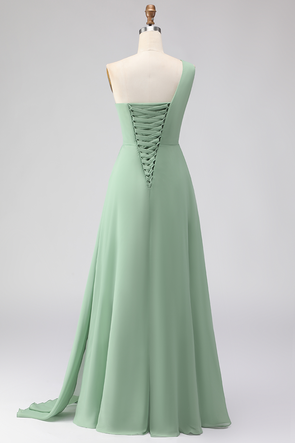 Navy A Line One Shoulder Ruched Long Prom Dress with Slit