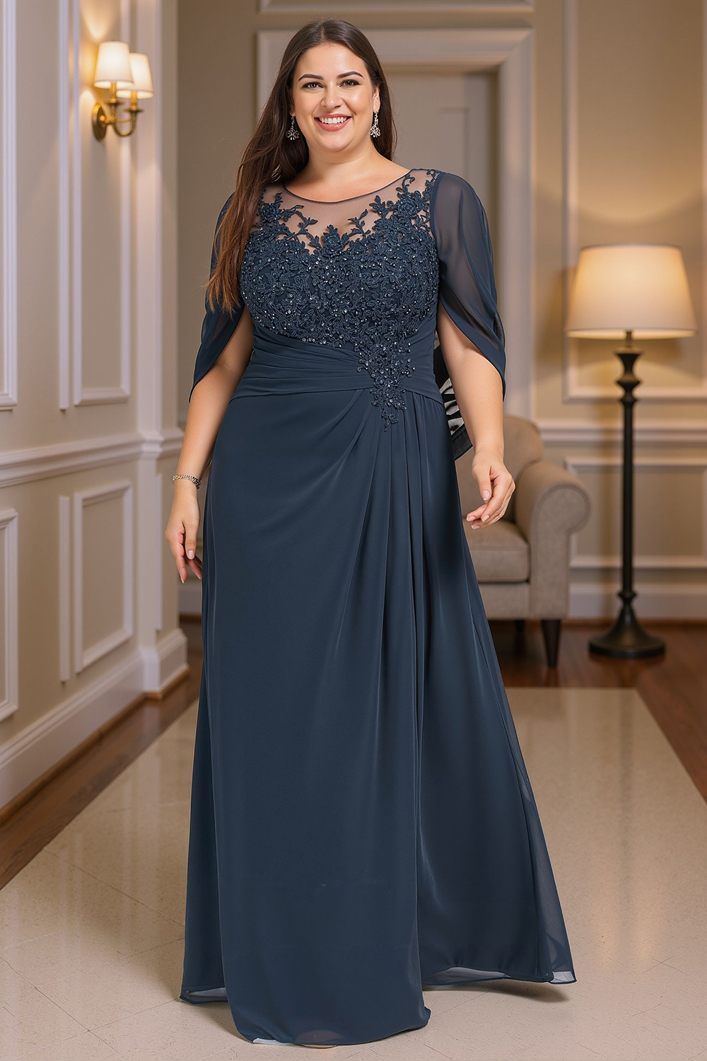 Sparkly Draped A Line Floor-Length Mother of the Bride Dress with Beading