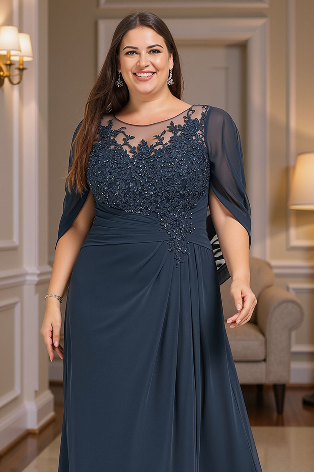 Sparkly Draped A Line Floor-Length Mother of the Bride Dress with Beading