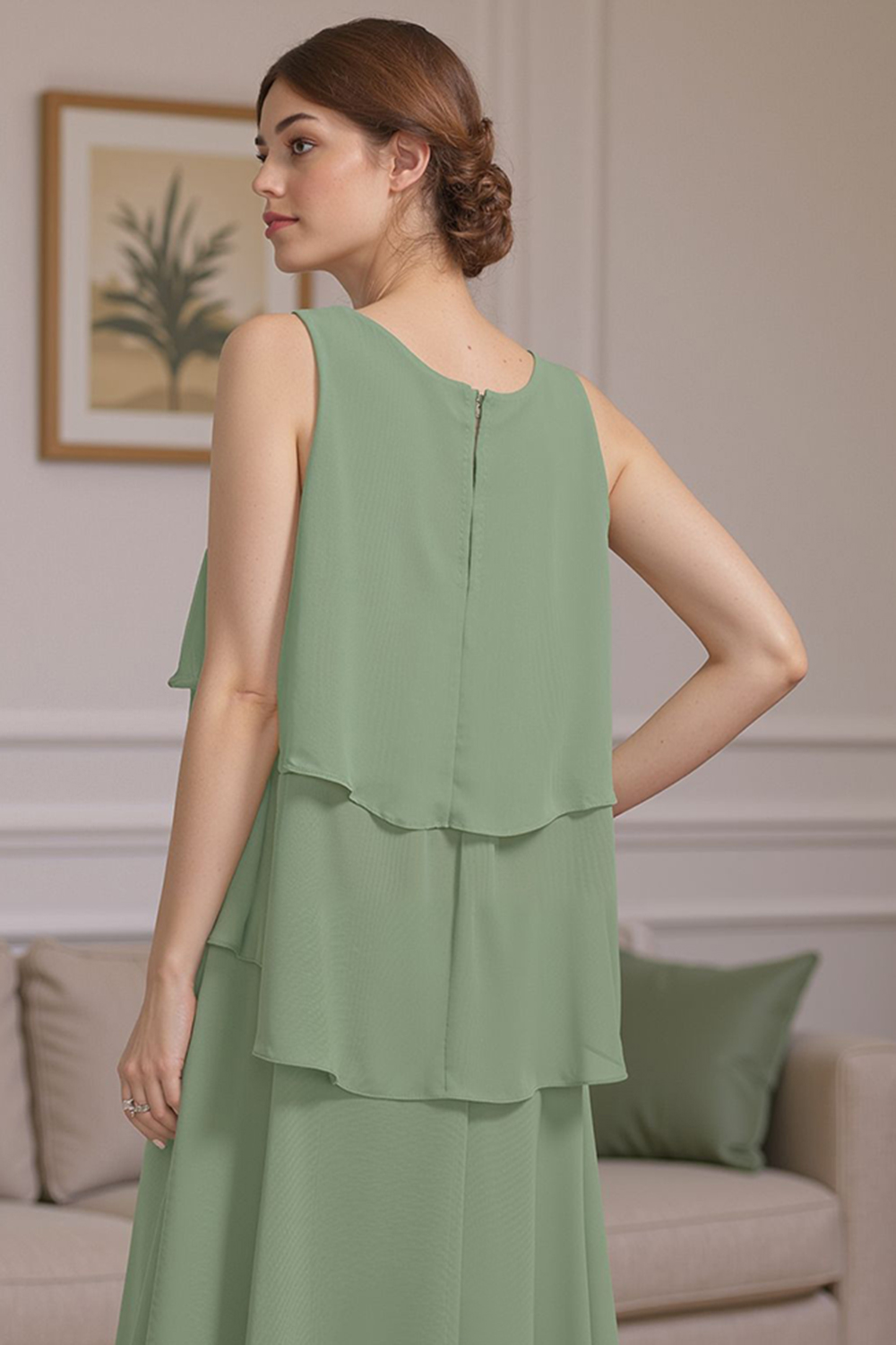 Sage Green Ruffled A Line 2 Piece Knee-Length Mother of the Bride Dress with Jacket