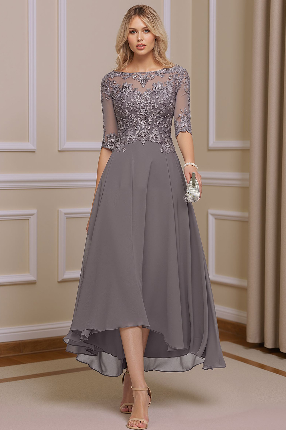 Dusk Boat Neck A Line Ankle-Length Mother of the Bride Dress with Lace