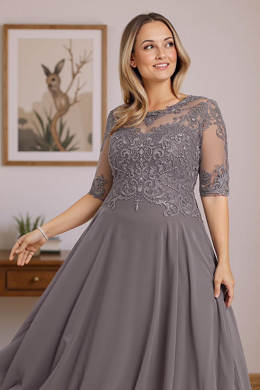 Dusk Boat Neck A Line Ankle-Length Mother of the Bride Dress with Lace