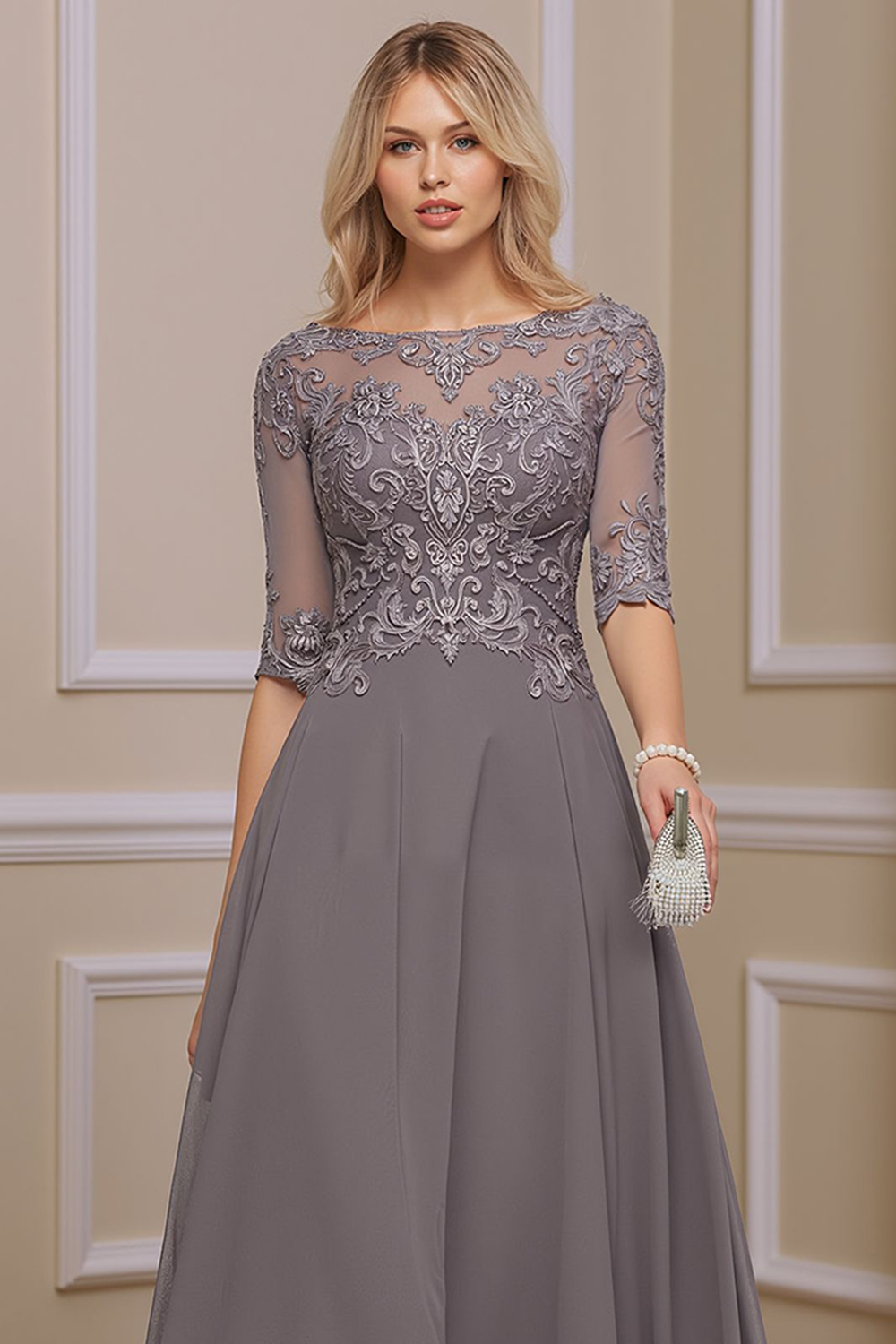 Dusk Boat Neck A Line Ankle-Length Mother of the Bride Dress with Lace