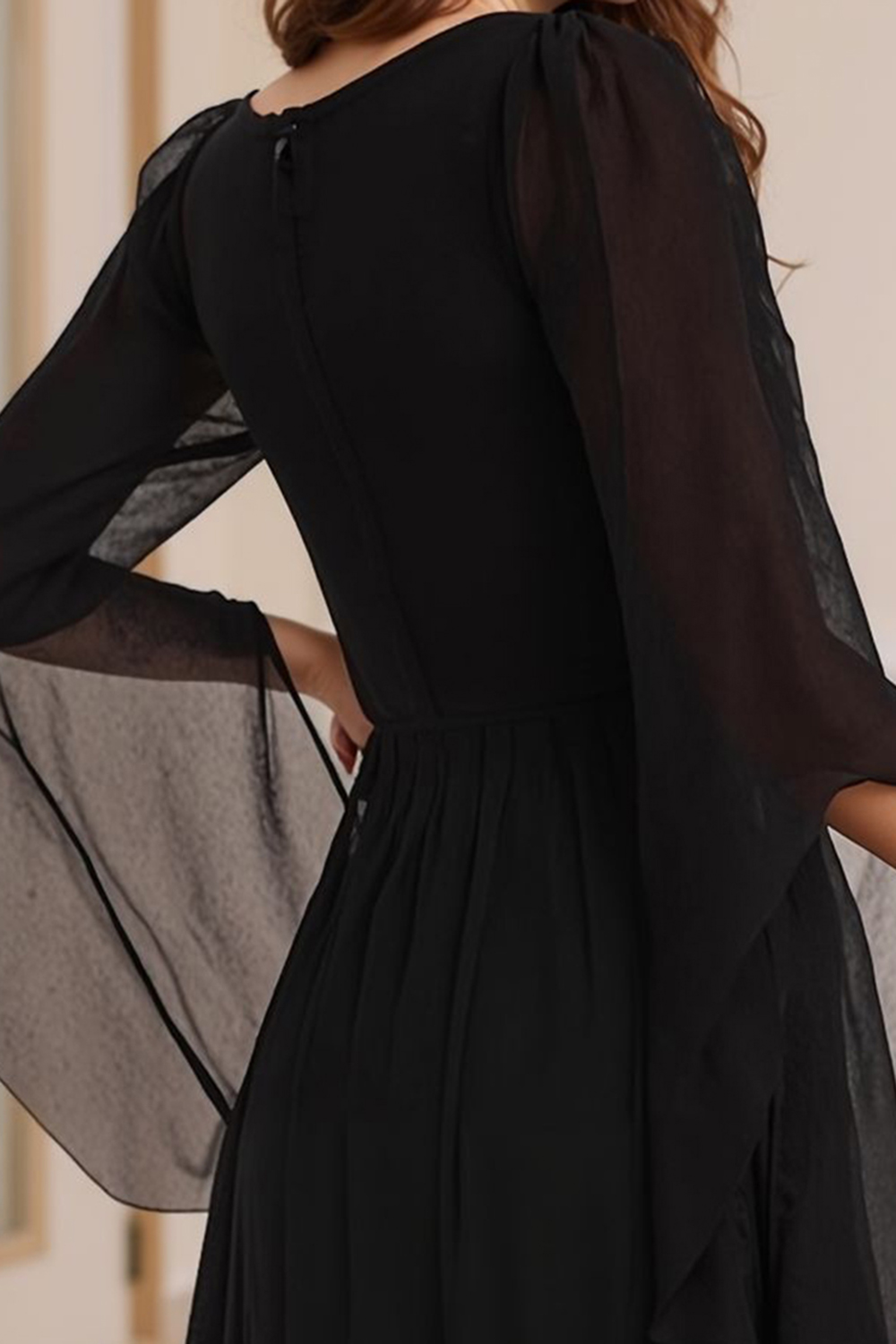 Sparkly Black V-Neck Beaded Floor-Length Mother of the Bride Dress