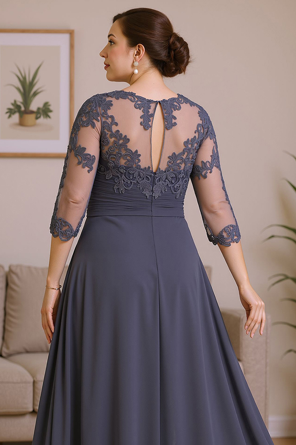 Steel Grey Boat Neck A Line Ankle-Length Mother of the Bride Dress with Ruffles