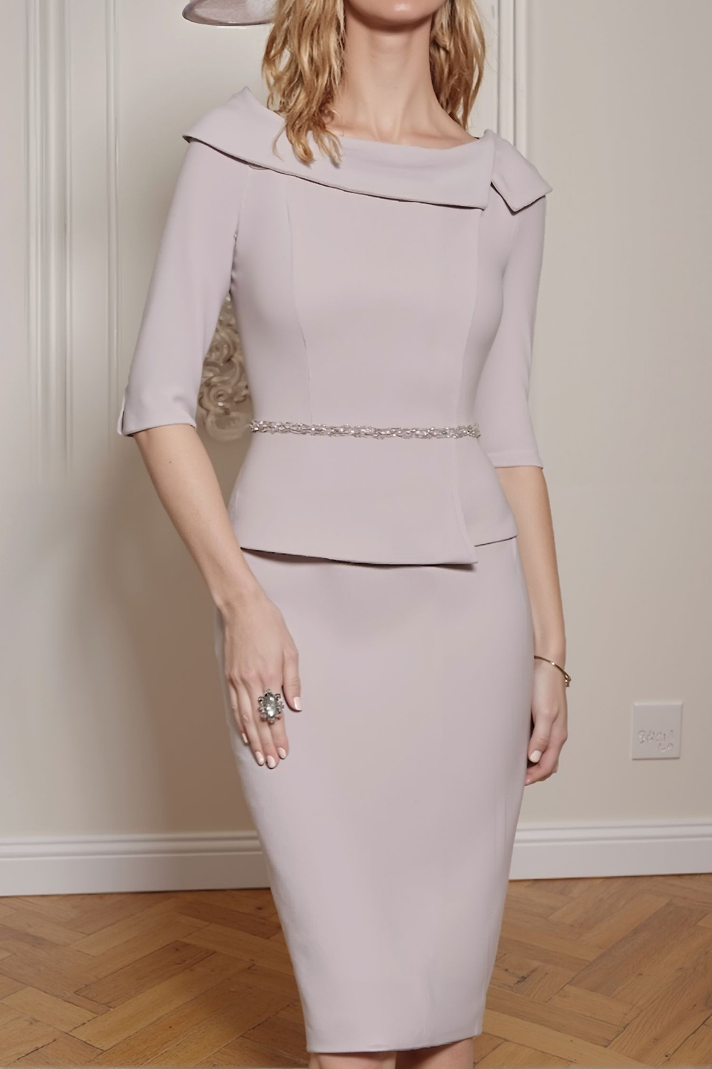 Twilight Bodycon Boat Neck 2 Piece Knee-Length Mother of the Bride Dress