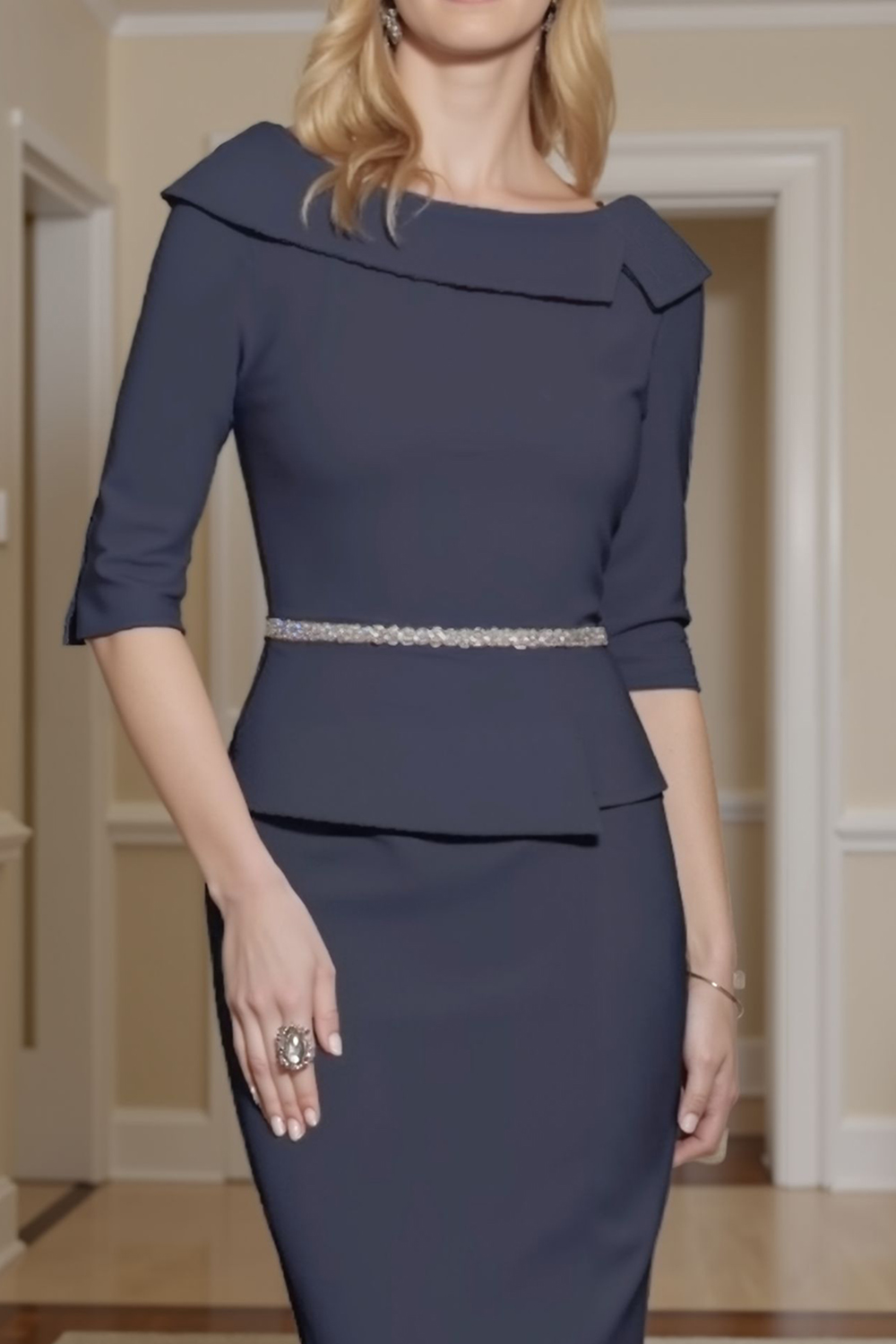 Twilight Bodycon Boat Neck 2 Piece Knee-Length Mother of the Bride Dress