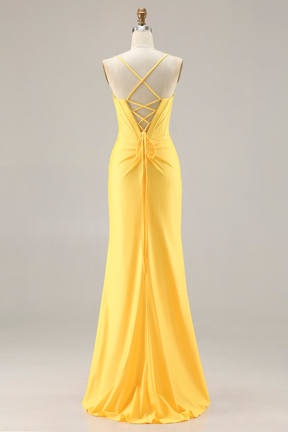 Sparkly Yellow Ruched Corset Long Mermaid Prom Dress with Beading