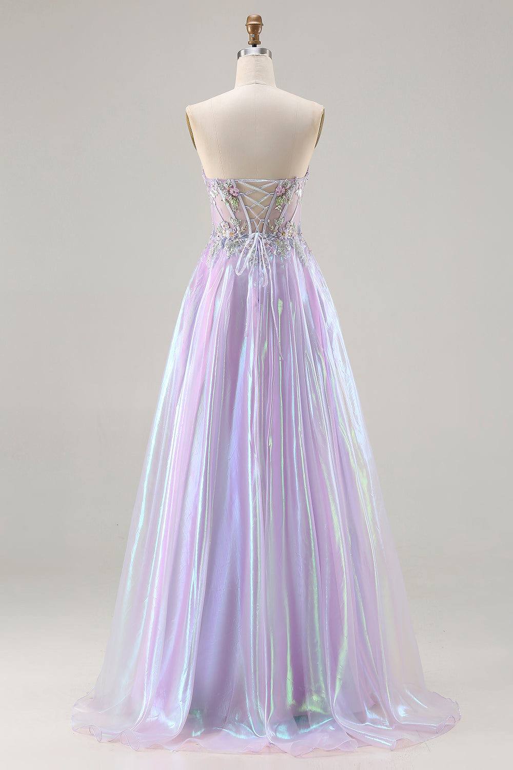 Sparkly Purple Ball Gown Sweetheart Long Corset Prom Dress with Appliques