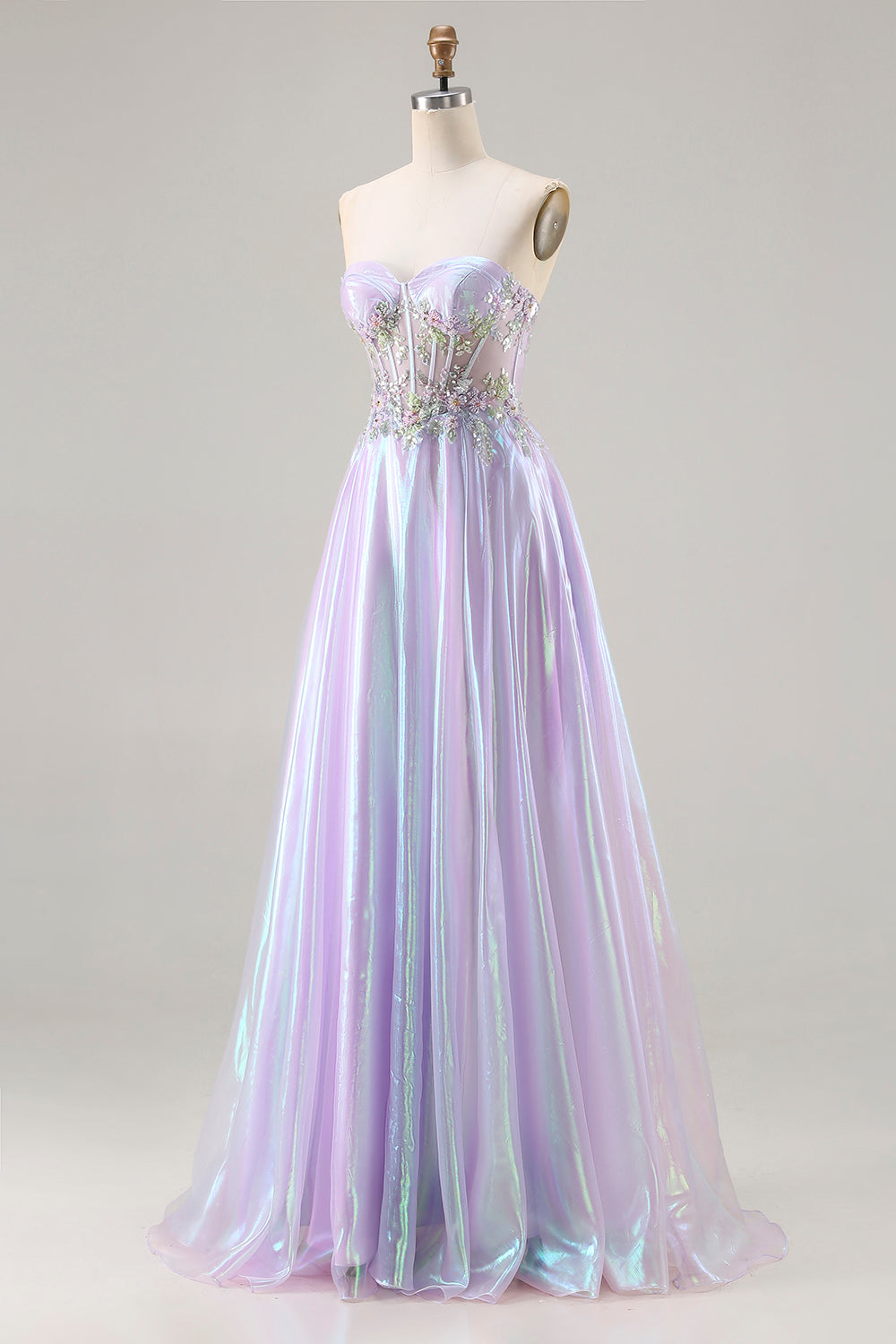 Sparkly Purple Ball Gown Sweetheart Long Corset Prom Dress with Appliques