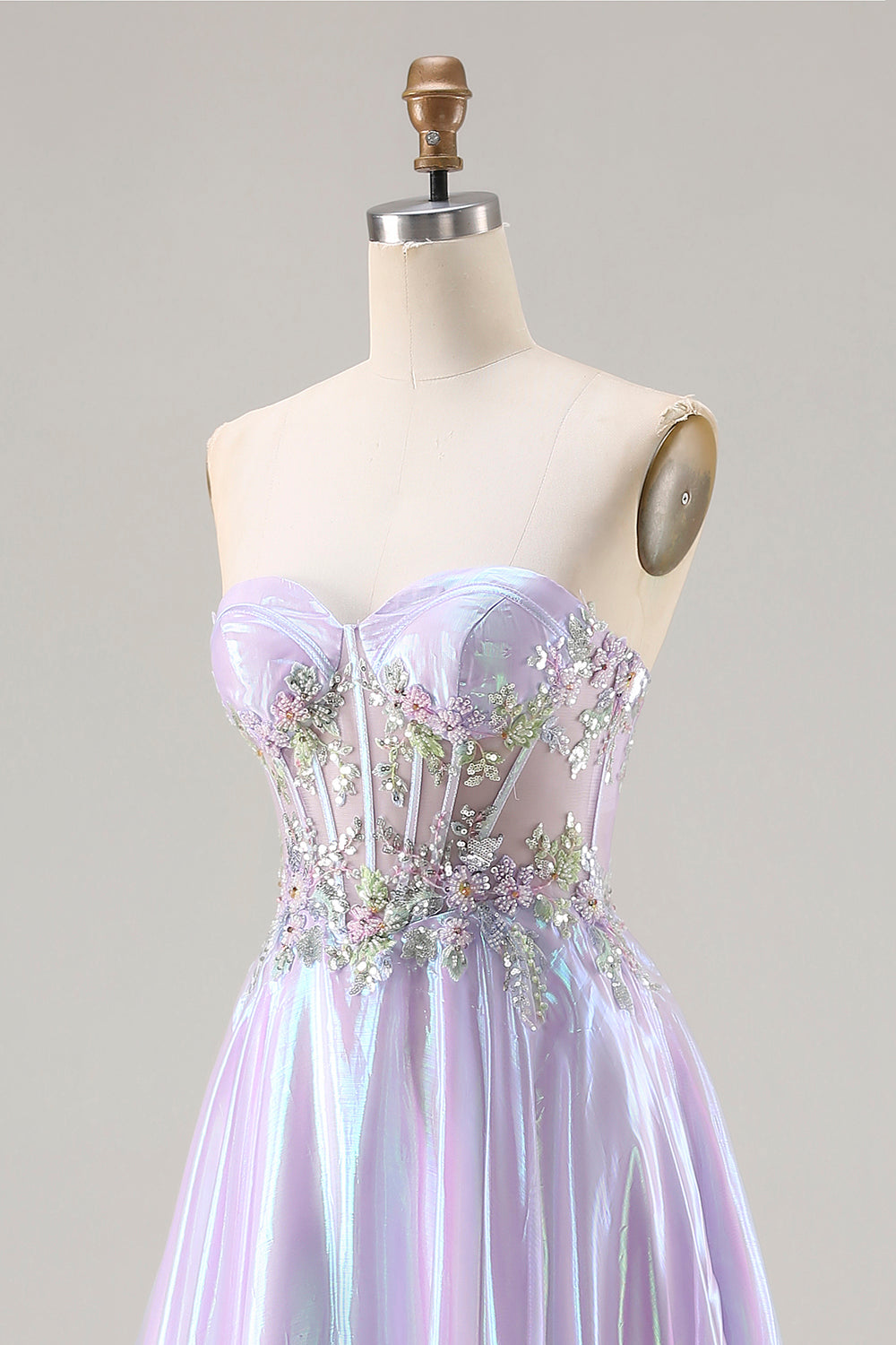 Sparkly Purple Ball Gown Sweetheart Long Corset Prom Dress with Appliques