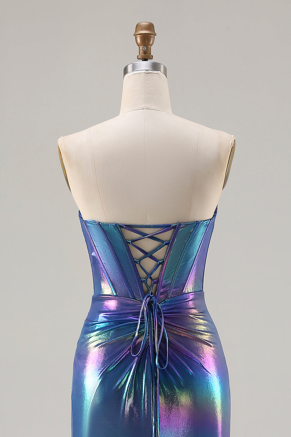 Metallic Navy Mermaid Corset Sweetheart Long Sparkly Prom Dress with Slit