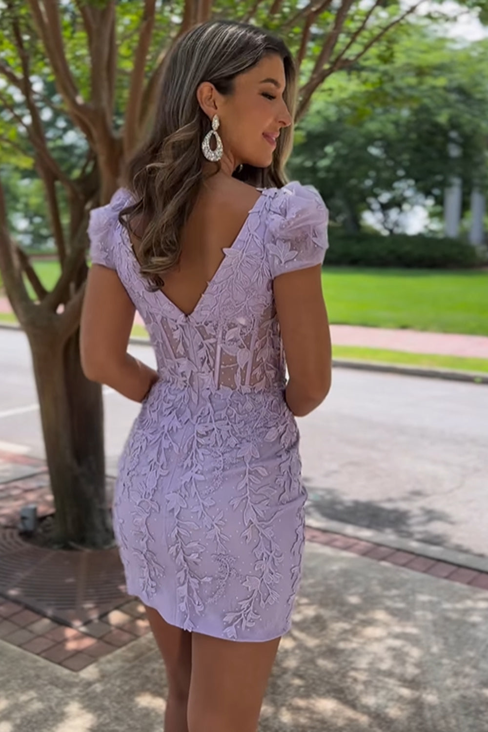 Bodycon Square Neck Purple Corset Homecoming Dress with Appliques