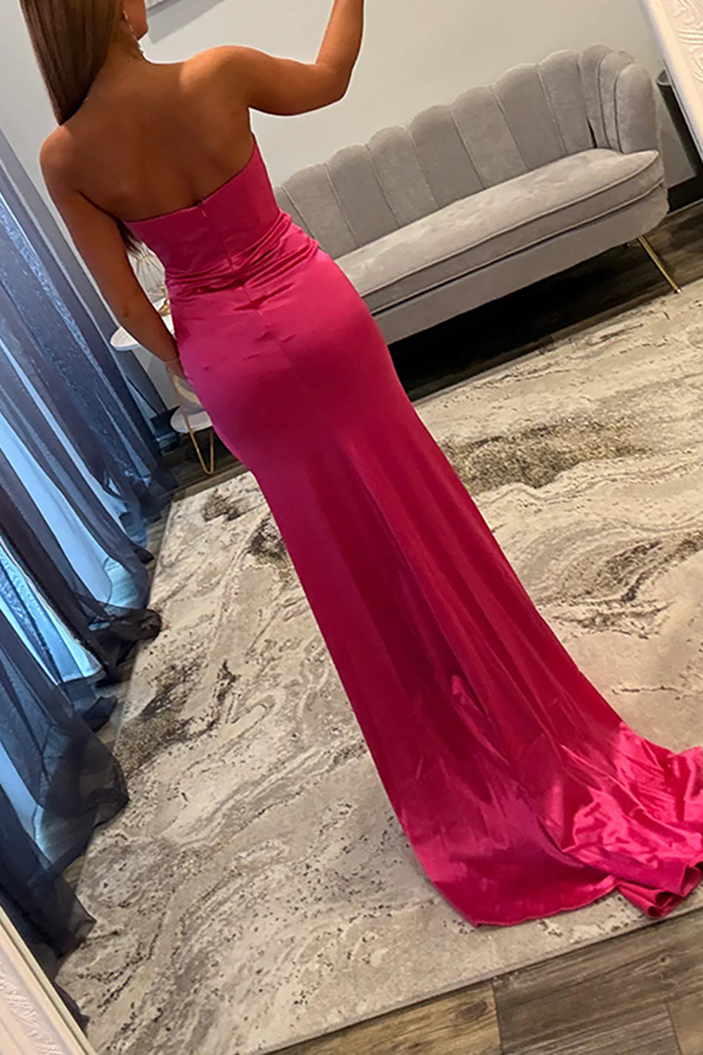 Sparkly Fuchsia Mermaid Corset Sweetheart Long Satin Prom Dress with Bows