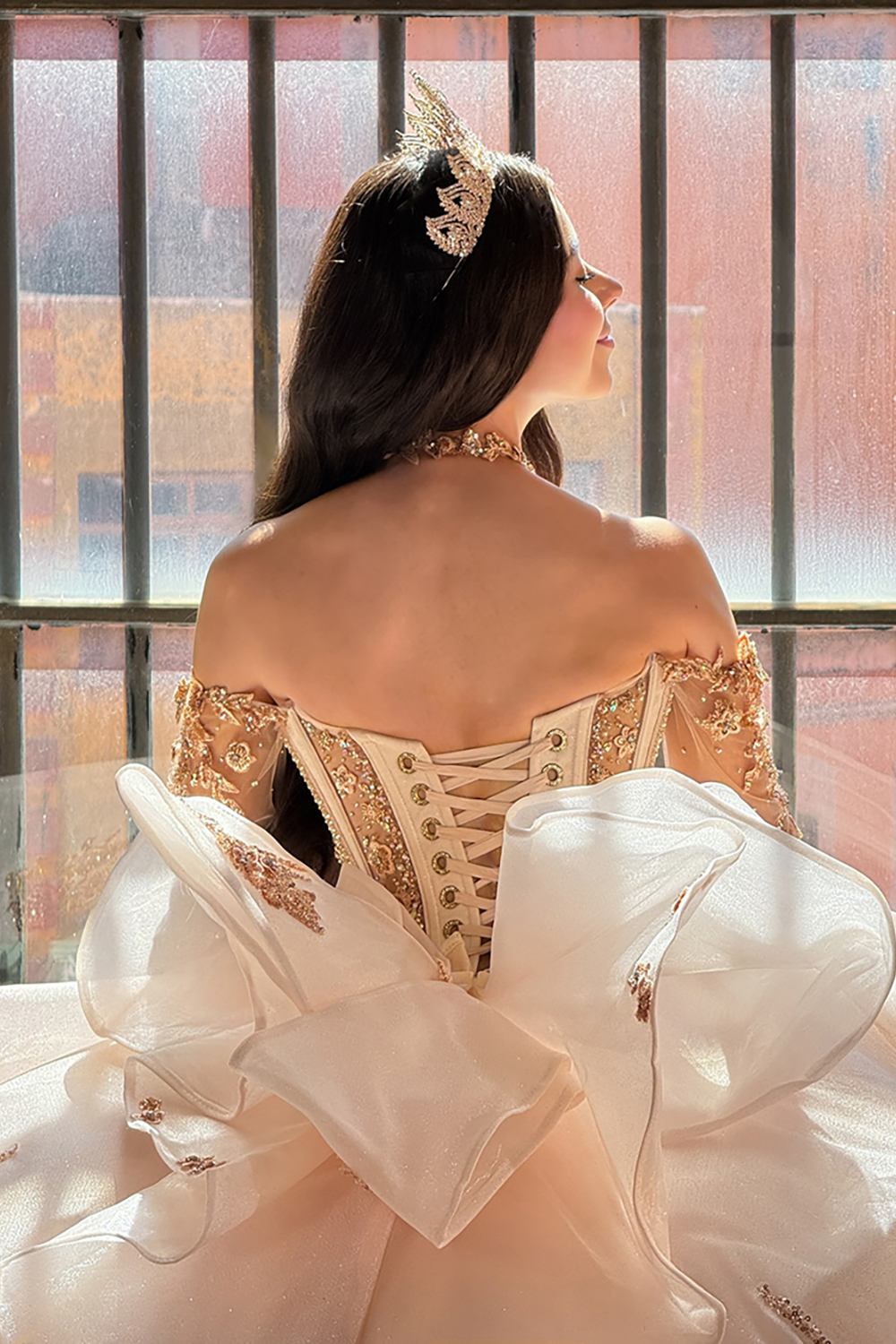 Sparkly Corset Blush Ball Gown Long Quinceanera Dress with Beading