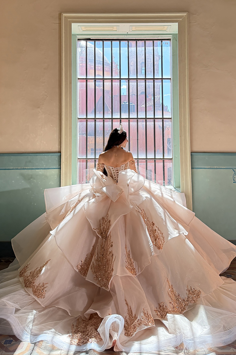Sparkly Corset Blush Ball Gown Long Quinceanera Dress with Beading