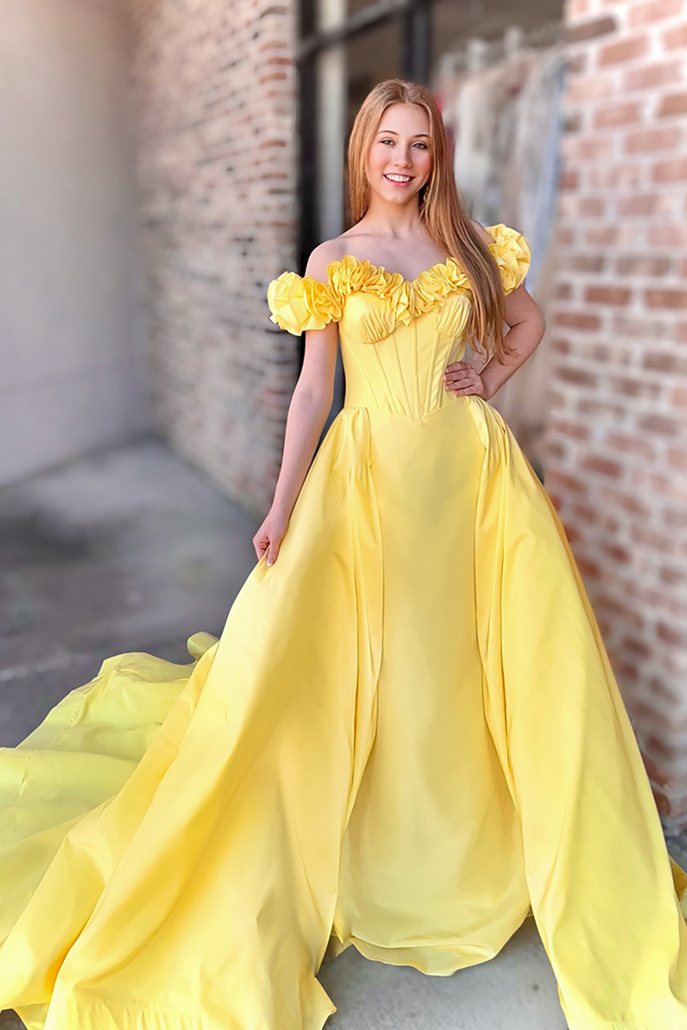Corset Yellow Mermaid Off the Shoulder Long Prom Dress with Cape