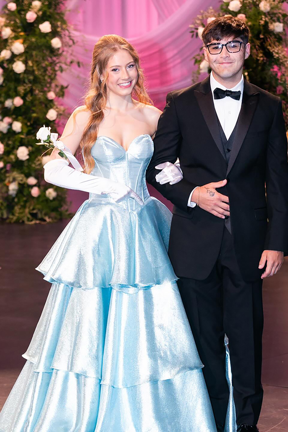 Glitter Satin Sky Blue Corset Ruffled Sweetheart Long Prom Dress