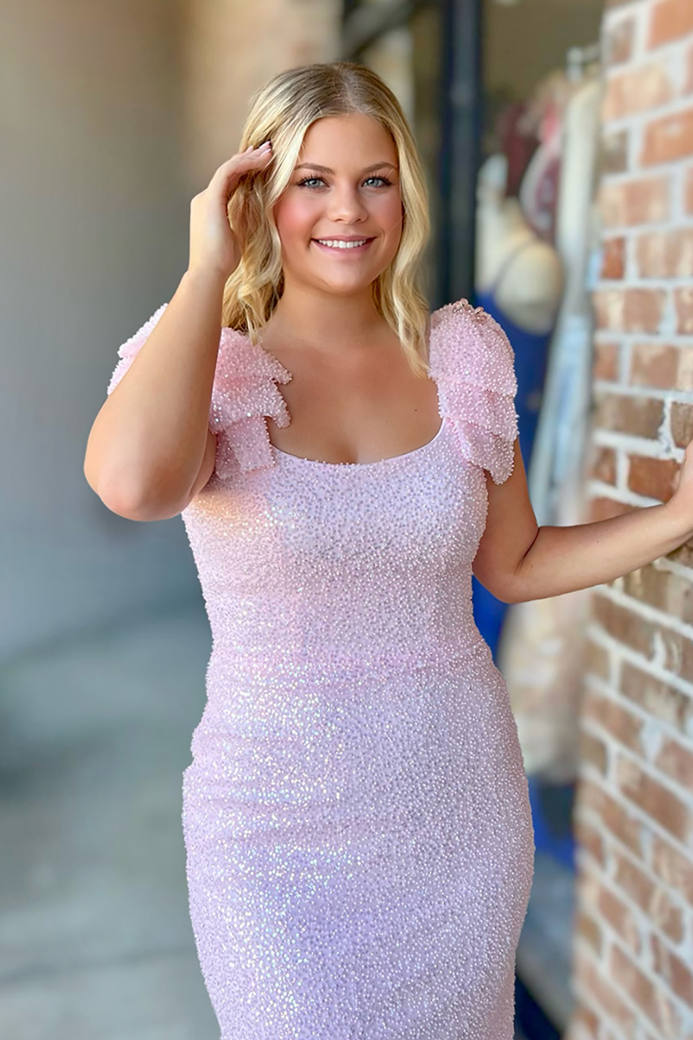 Sparkly Beaded Pink Mermaid Long Prom Dress with Bows