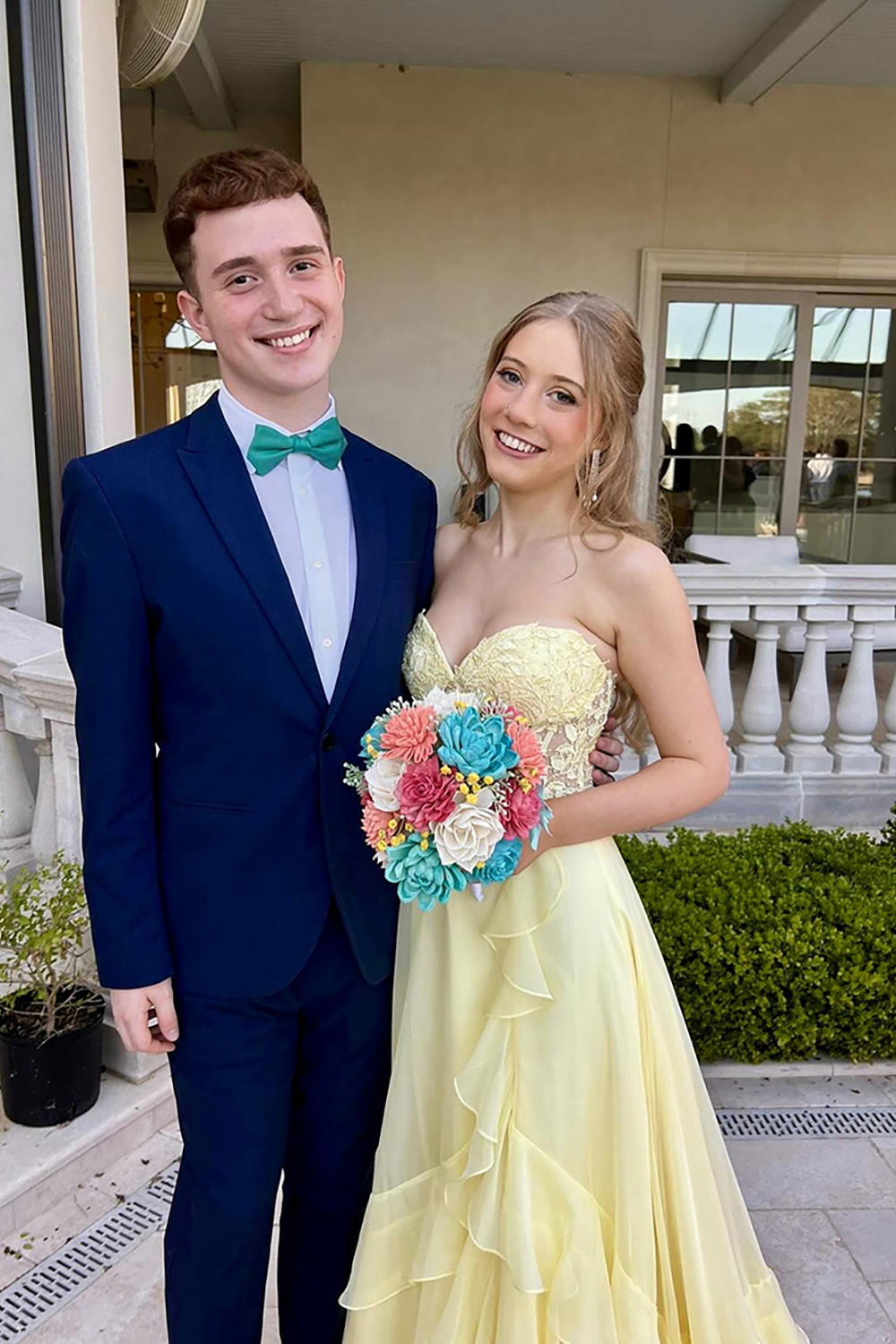 Yellow Sweetheart Chiffon Corset Long Prom Dress with Ruffles