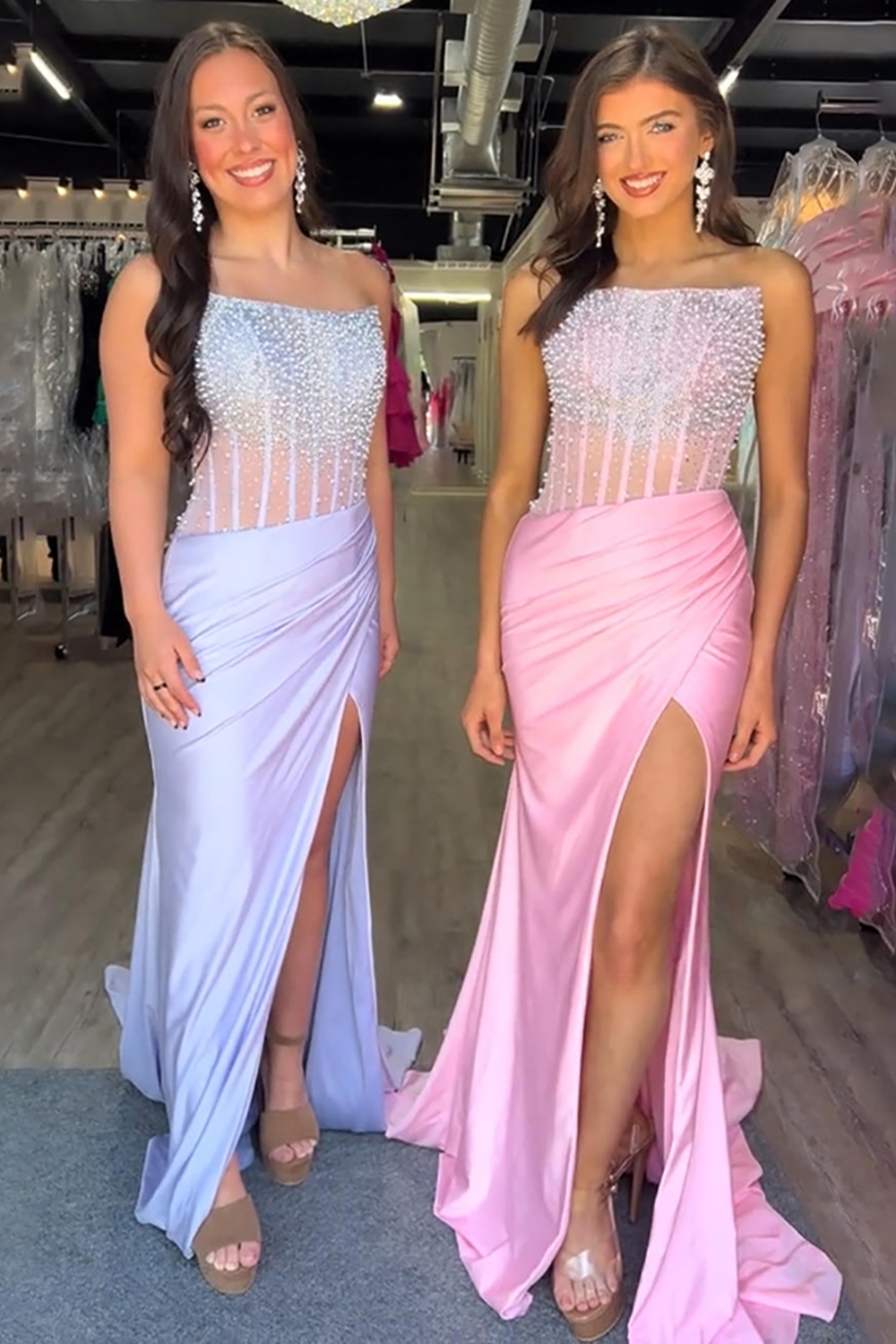 Sparkly Lilac Corset Mermaid Beaded Long Prom Dress with Slit