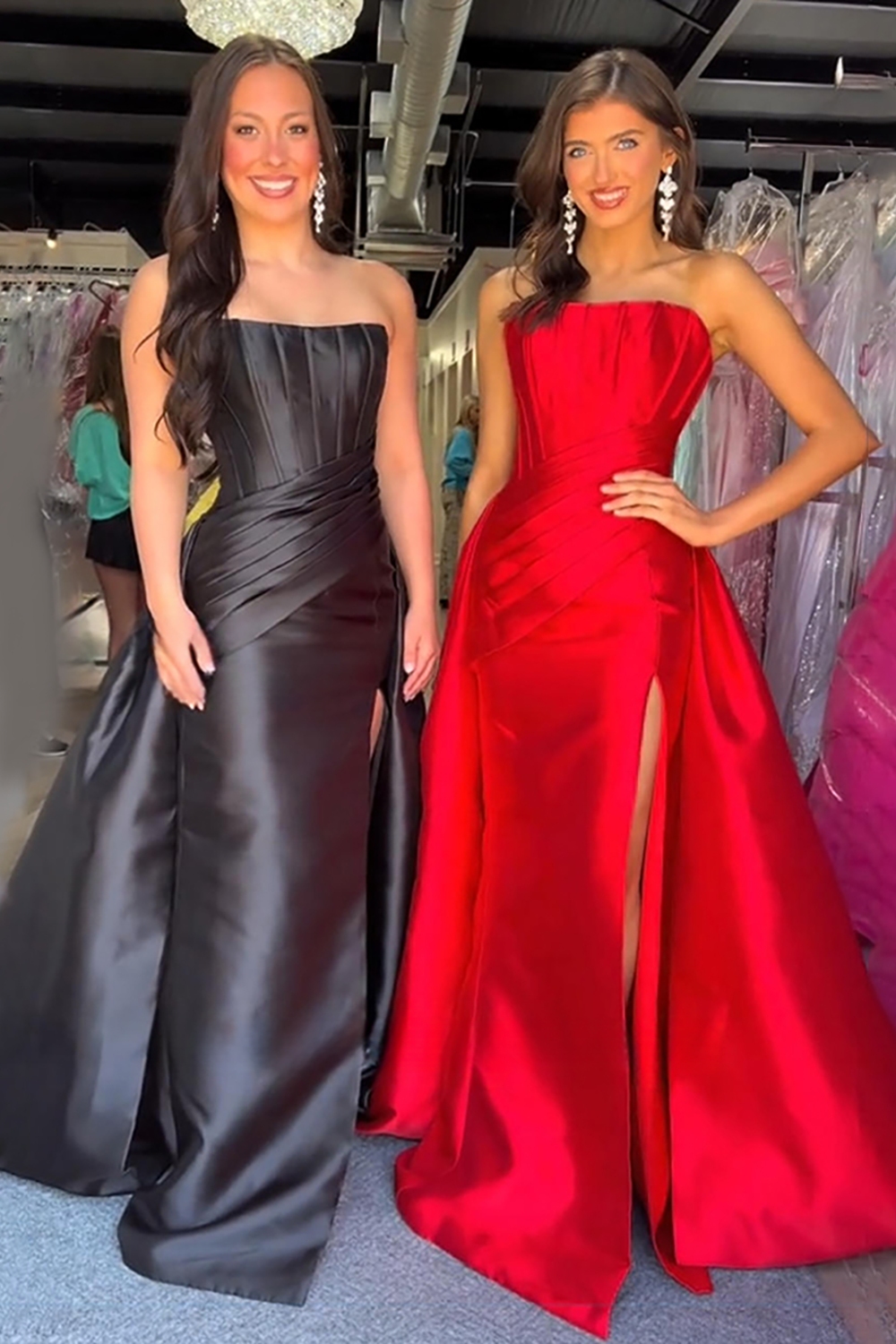 Black Strapless Mermaid Satin Corset Long Prom Dress with Cape