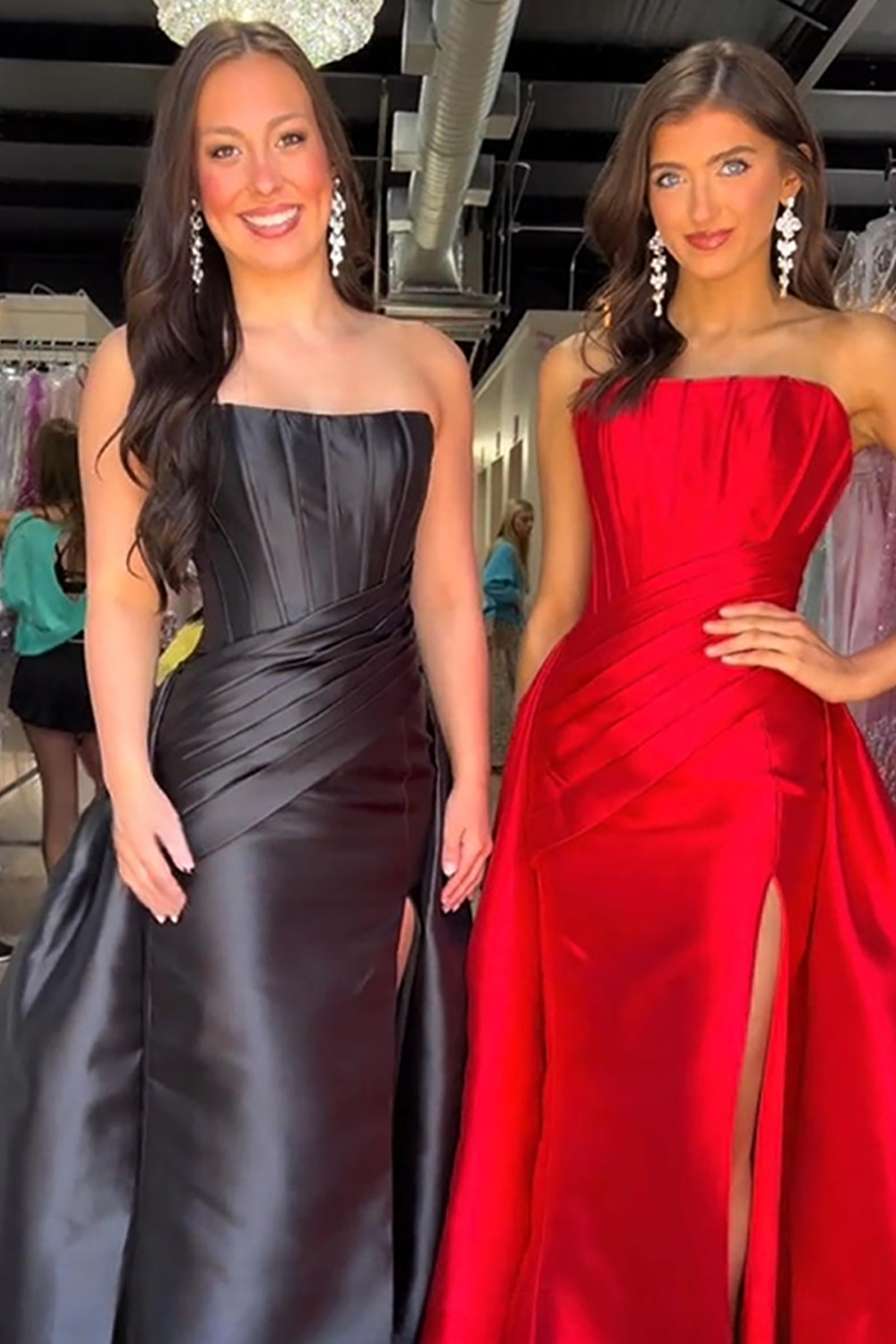 Black Strapless Mermaid Satin Corset Long Prom Dress with Cape