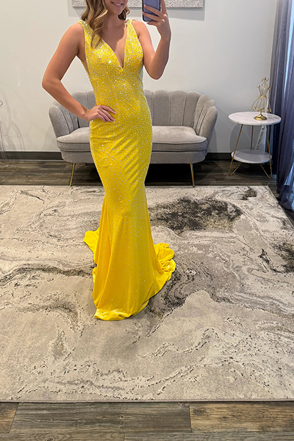 Sparkly Plum Beaded Mermaid V-Neck Backless Long Prom Dress