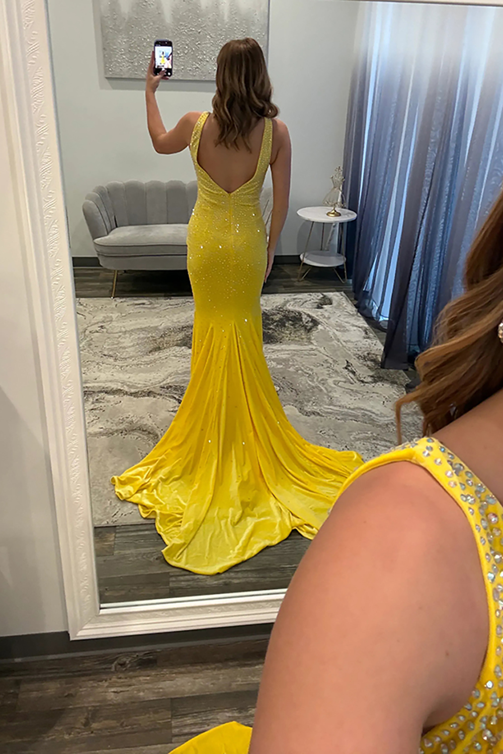 Sparkly Plum Beaded Mermaid V-Neck Backless Long Prom Dress