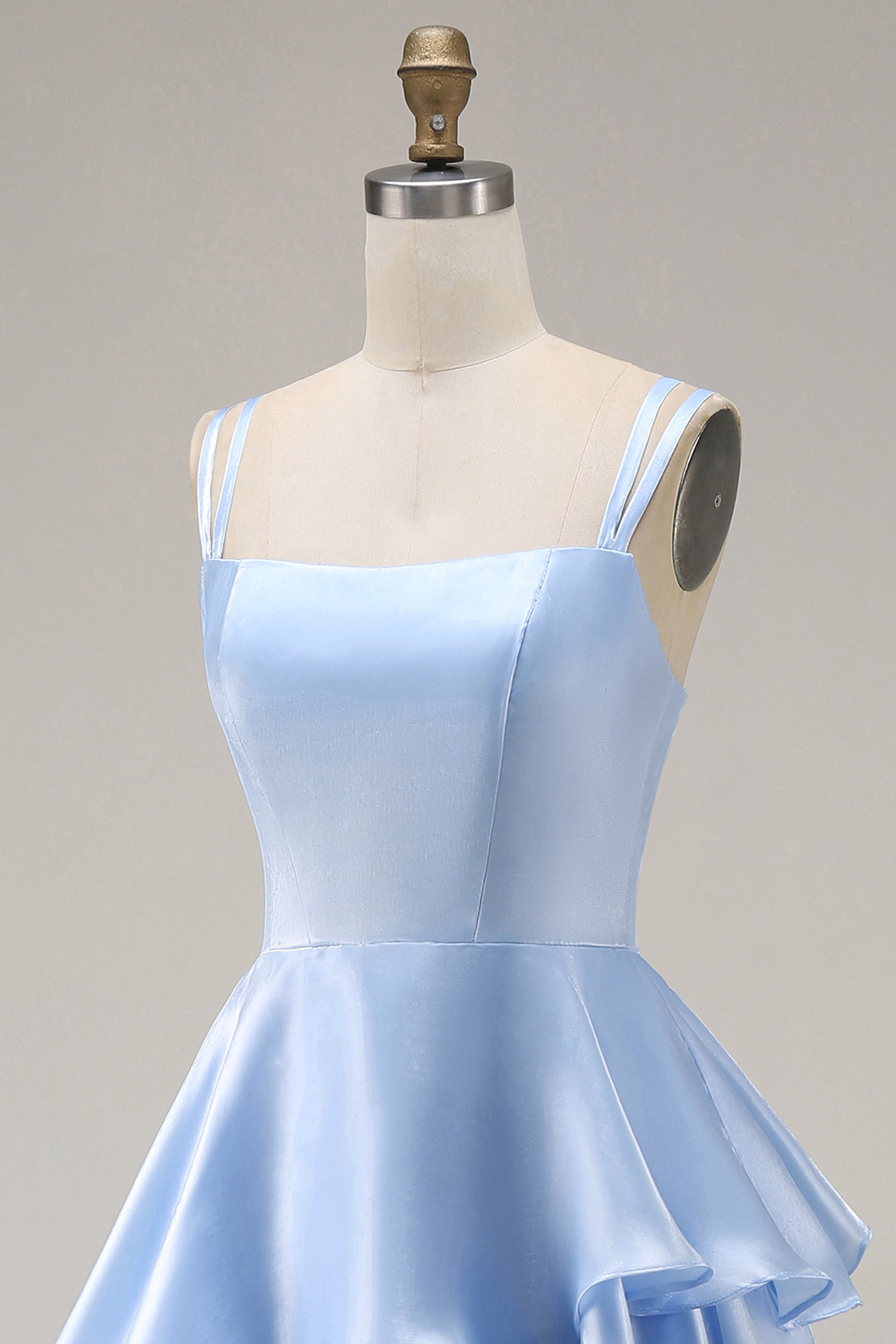 Light Blue A Line Square Neck Tiered Long Formal Dress