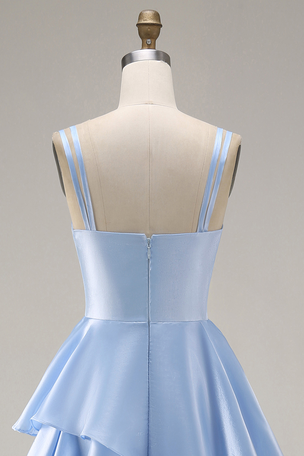 Light Blue A Line Square Neck Tiered Long Formal Dress