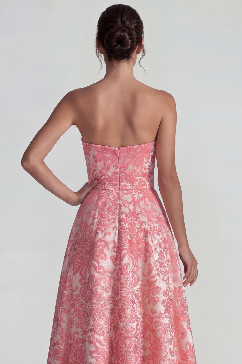 Floral Blush Sweetheart Jacquard A Line Long Prom Dress with Slit