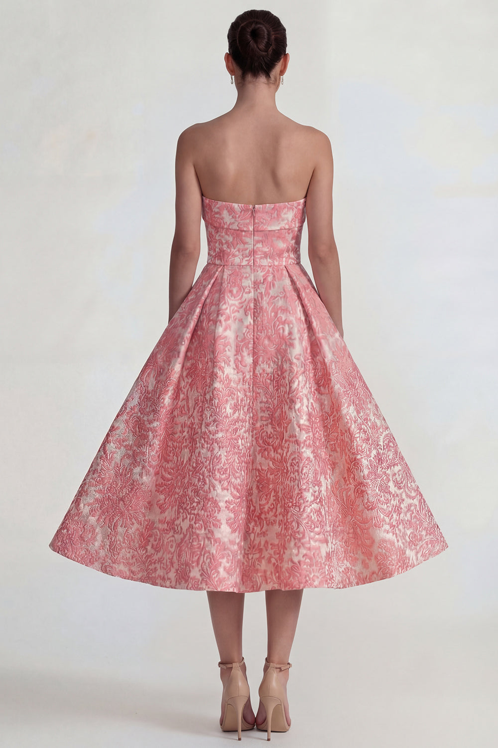 Floral Blush A Line Jacquard Midi Formal Dress