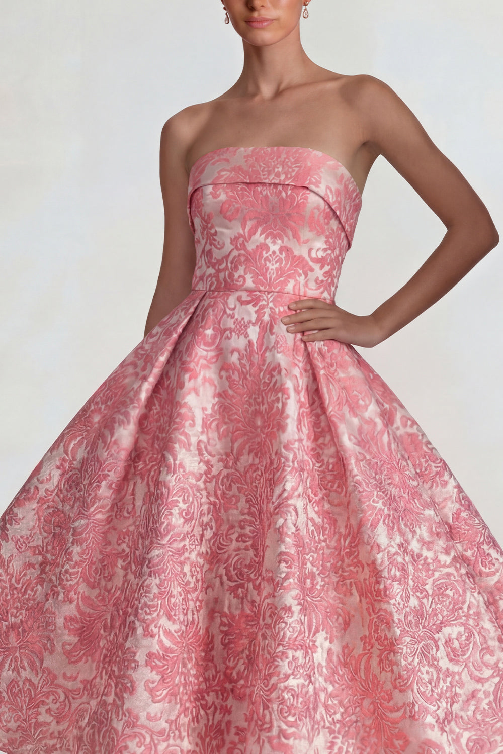 Floral Blush A Line Jacquard Midi Formal Dress