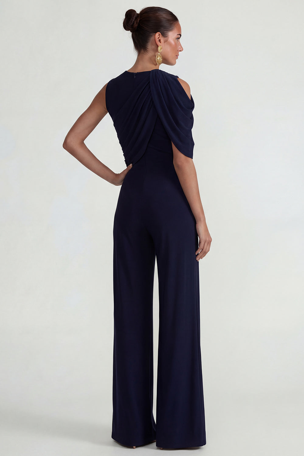 Elegant Navy Wide Leg Round Neck Formal Jumpsuits