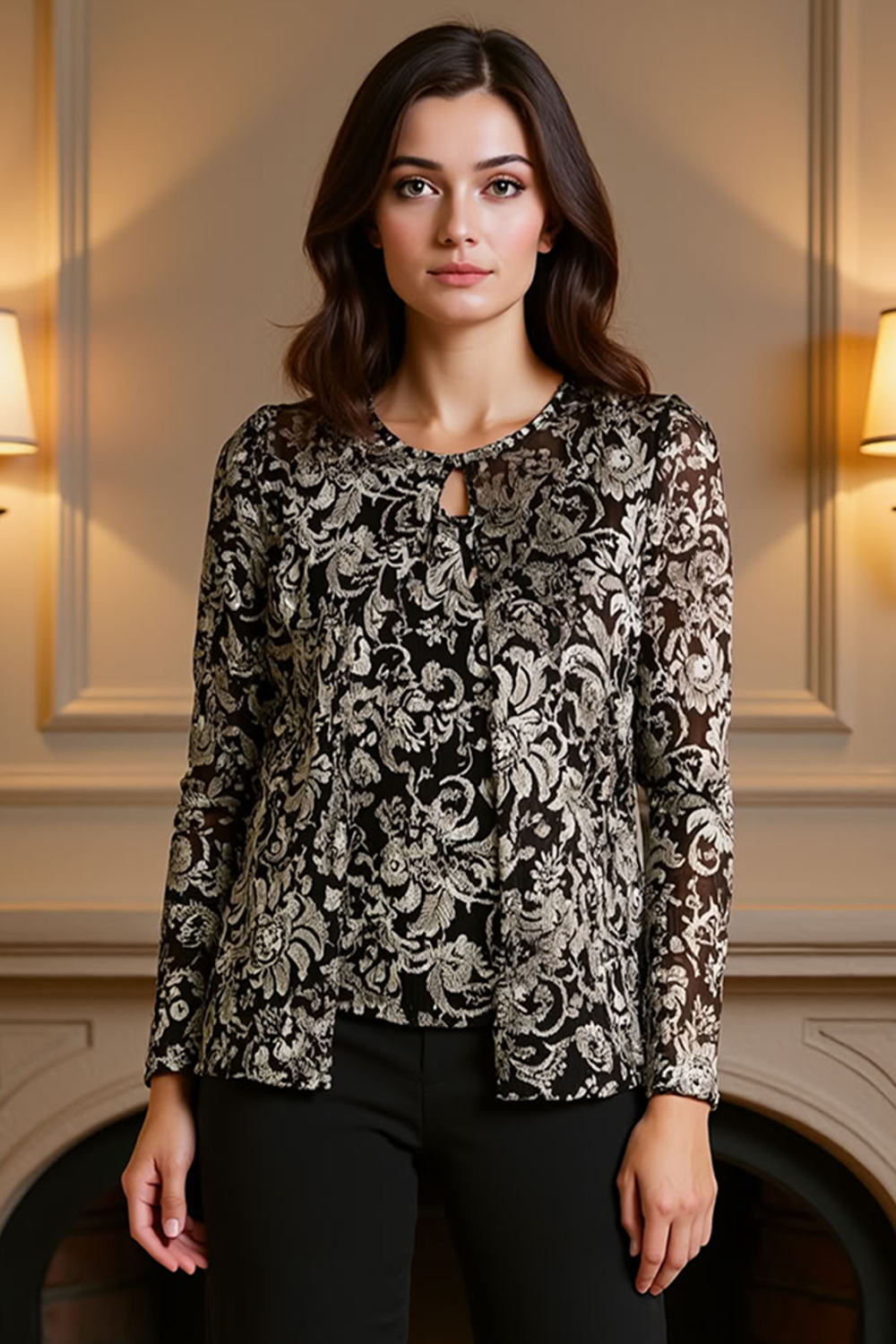 Jacquard Black Golden 3 Piece Mother of the Bride Pant Suits with Jacket