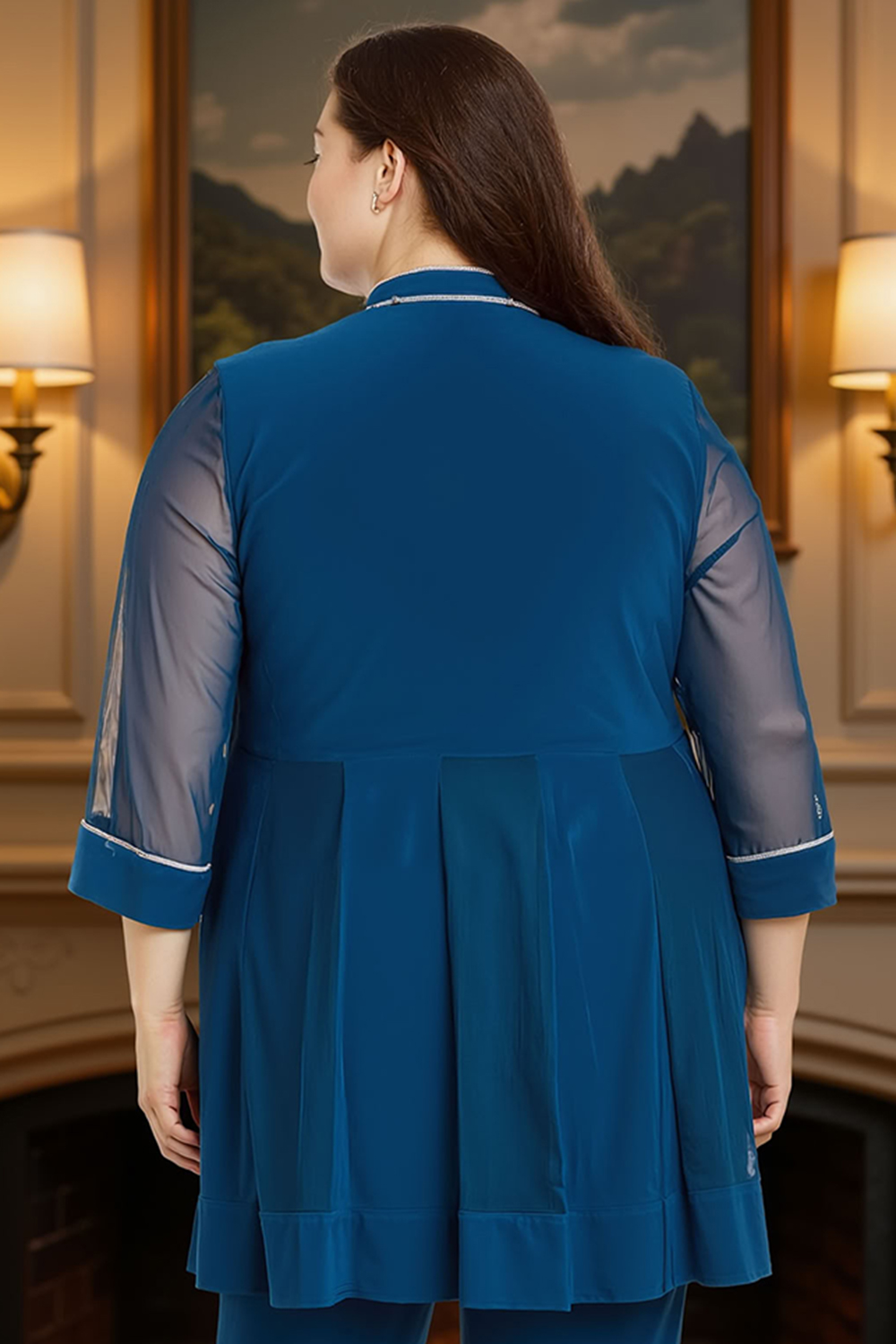 Ink Blue 3 Piece 3/4 Sleeves Mother of the Bride Pant Suits with Jacket